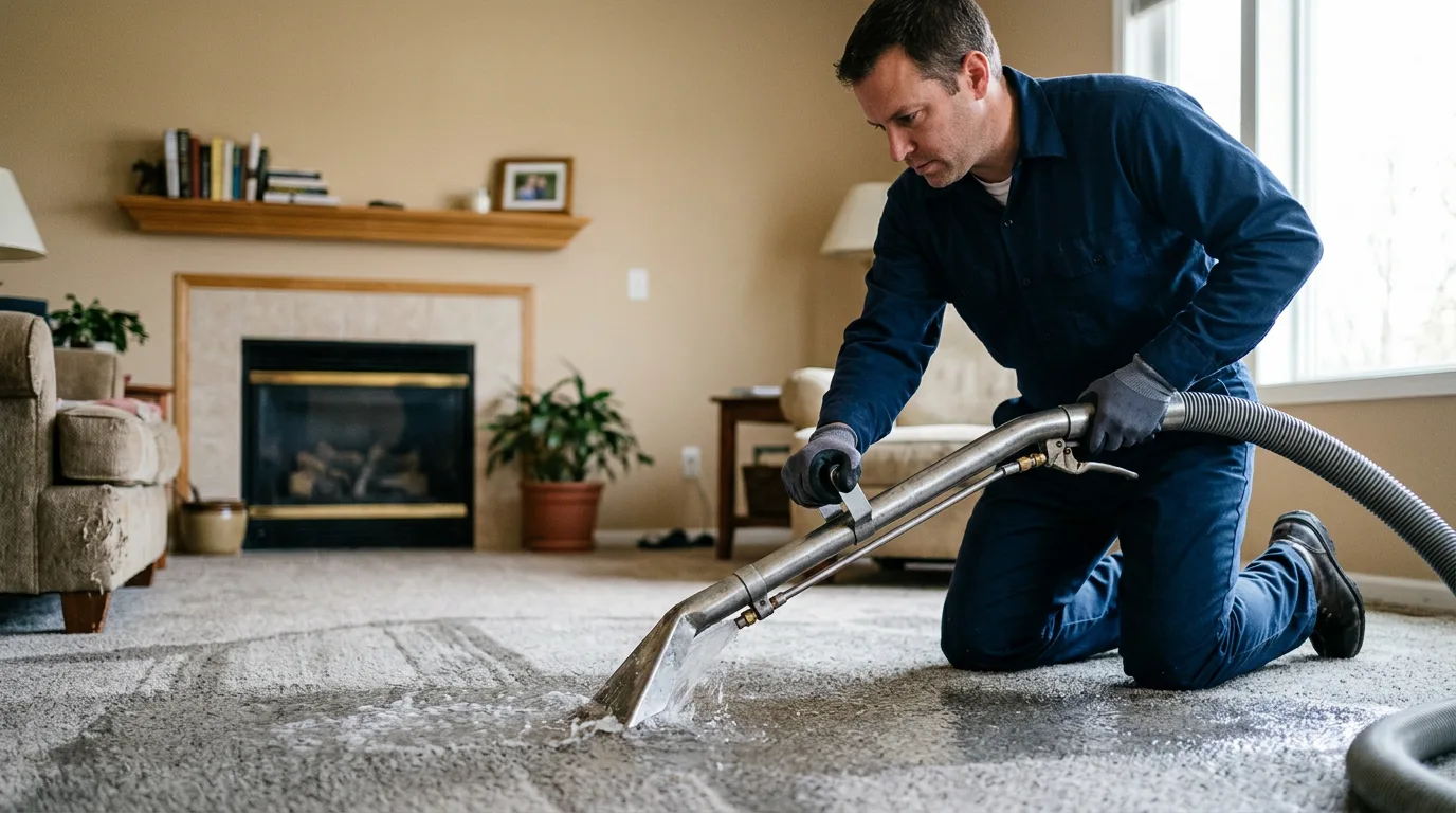 Water damage restoration technician working near Chandler, OK